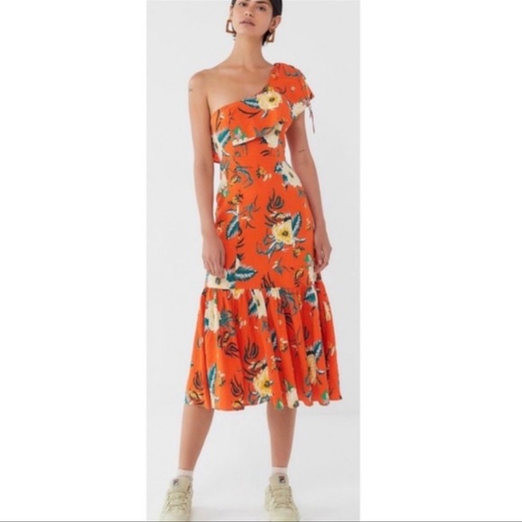 🌻 URBAN OUTFITTERS Carmen Orange Floral Linen One Sh - Picture 2 of 6